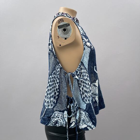Free People Double Dutch Elephant Side Tie Crop Tank Blue Women's Size Small - Picture 10 of 15